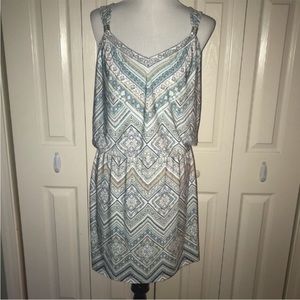 White House Black Market Geometric Print Dress - Blue and Cream